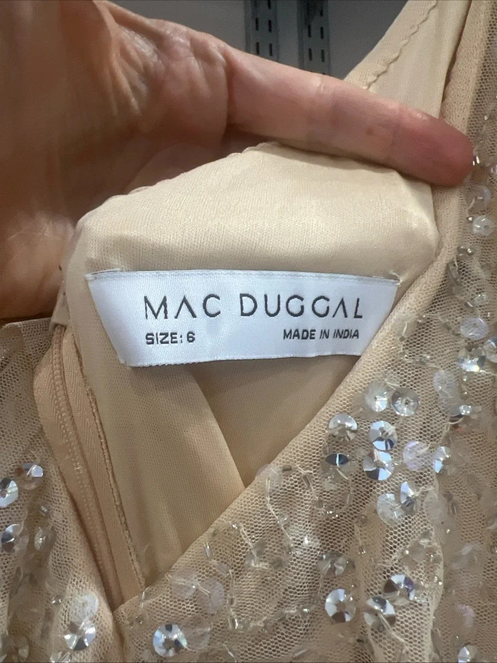 Mac Duggal Champagne Sequin Ruffle Slip